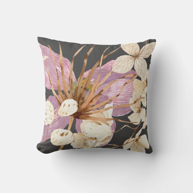 Boho Tropical Floral Lilac & Cream Cushion (Front)