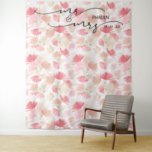 Boho Tropical Floral Mr. and Mrs. Wedding Photo Tapestry