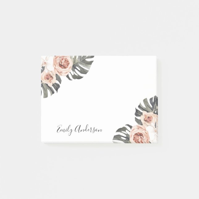 Boho Tropical Floral Personalised Post-it Notes (Front)