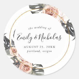 Boho Tropical Floral Wedding Classic Round Sticker