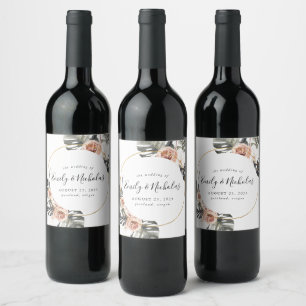 Boho Tropical Floral   Wedding Wine Label