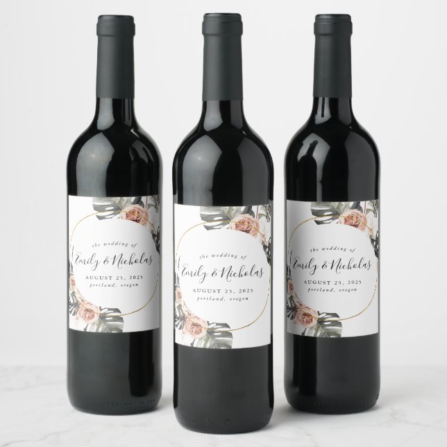 Boho Tropical Floral | Wedding Wine Label (Bottles)
