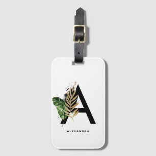 Boho Tropical Foliage Letter A Monogram Bridesmaid Luggage Tag