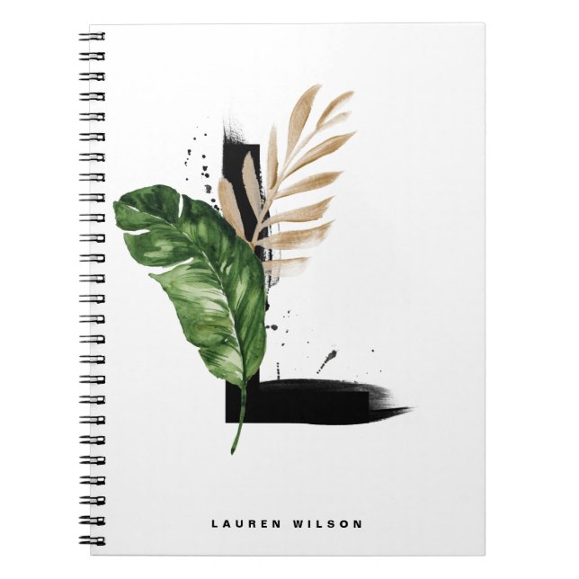 Boho Tropical Greenery Letter L Monogram  Notebook (Front)