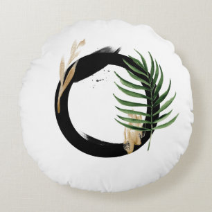 Boho Tropical Greenery Letter O Monogram Round Cushion