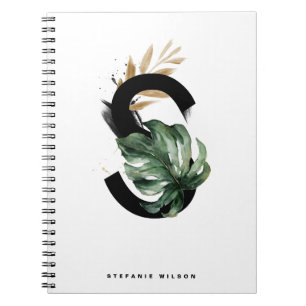 Boho Tropical Greenery Letter S Monogram Notebook