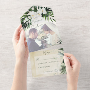 Boho Tropical Greenery Modern Sand Photo CUSTOM All In One Invitation