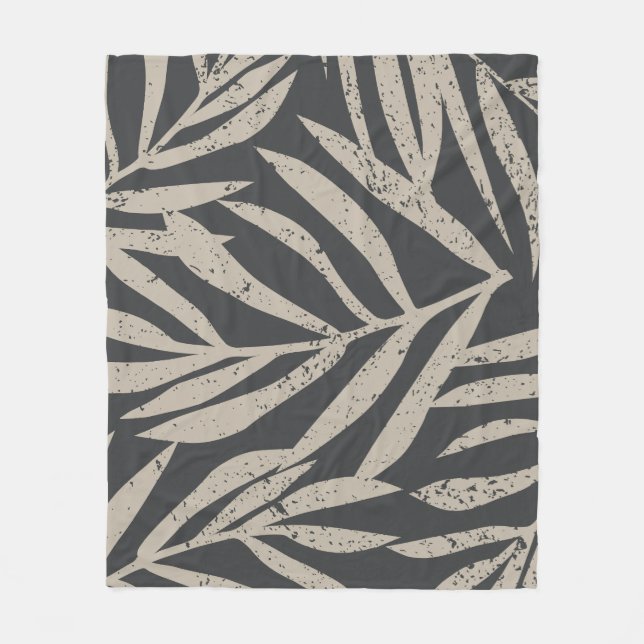 Boho Tropical Grunge Palm Leaves Pattern Fleece Blanket (Front)
