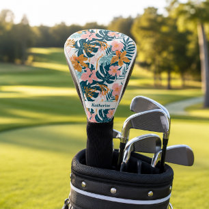 Boho Tropical Leaves Flowers Golf Head Cover