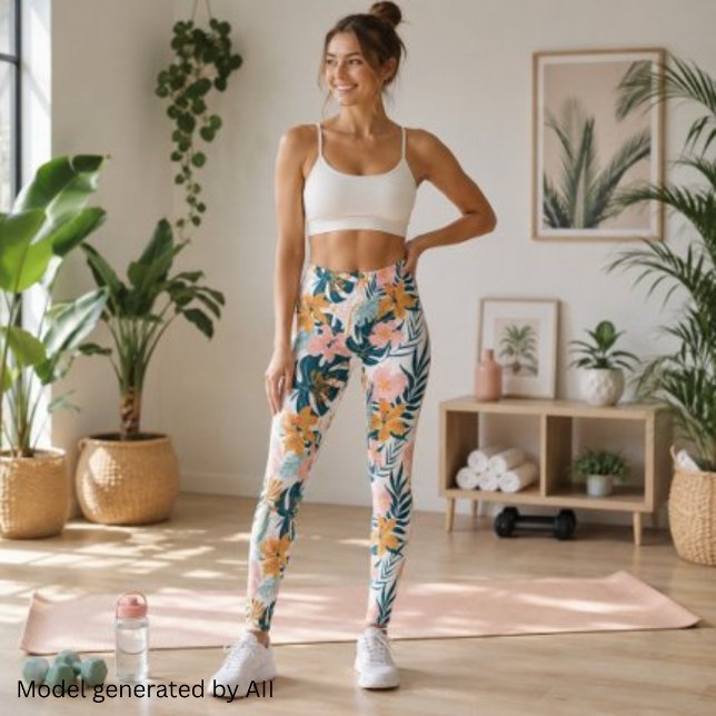 Boho Tropical Leaves Flowers Leggings (Creator Uploaded)
