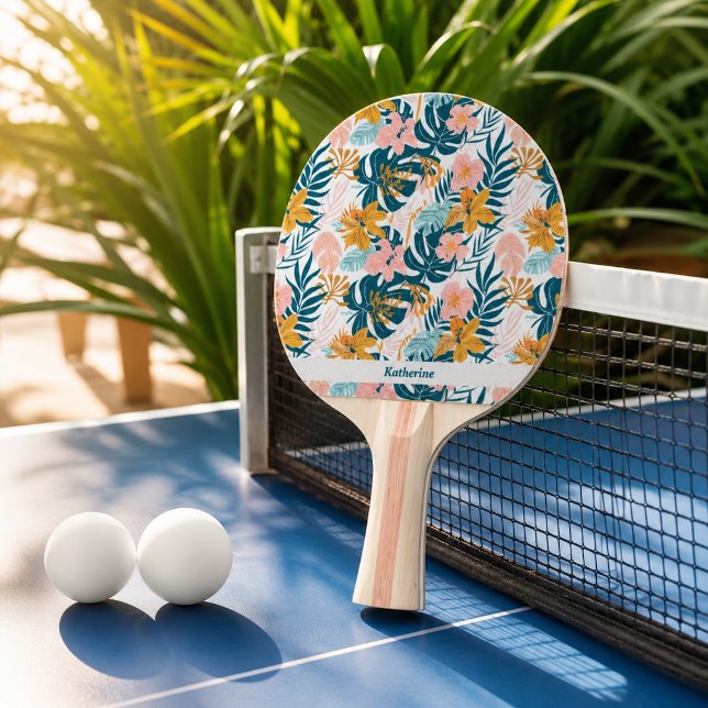 Boho Tropical Leaves Flowers Ping Pong Paddle (Creator Uploaded)