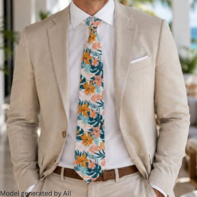 Boho Tropical Leaves Flowers Tie (Creator Uploaded)