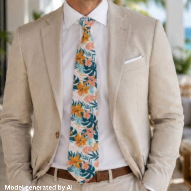 Boho Tropical Leaves Flowers Tie (Creator Uploaded)