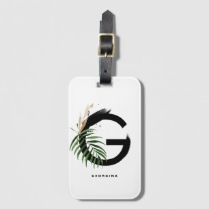Boho Tropical Leaves Letter G Monogram Bridesmaid Luggage Tag