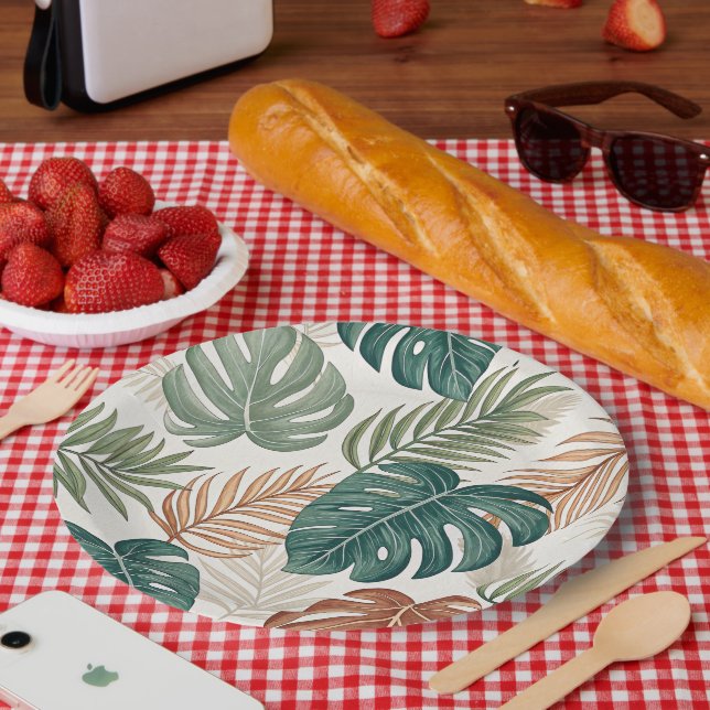 Boho Tropical Leaves  Paper Plate (Picnic)
