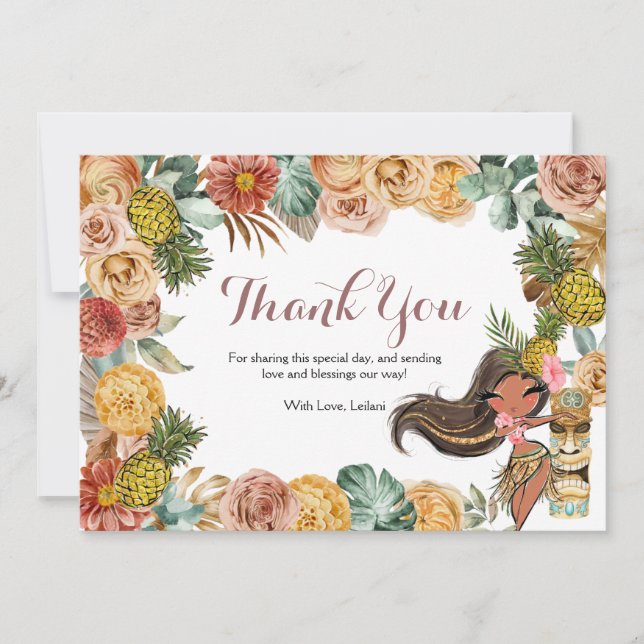 Boho Tropical Luau Thank You Card (Front)