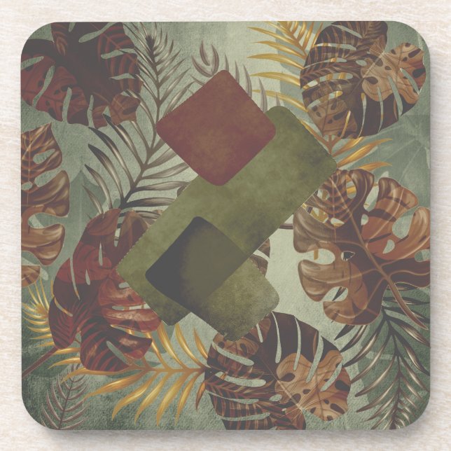 Boho tropical monstera palm leaf 70's summer  coaster (Front)