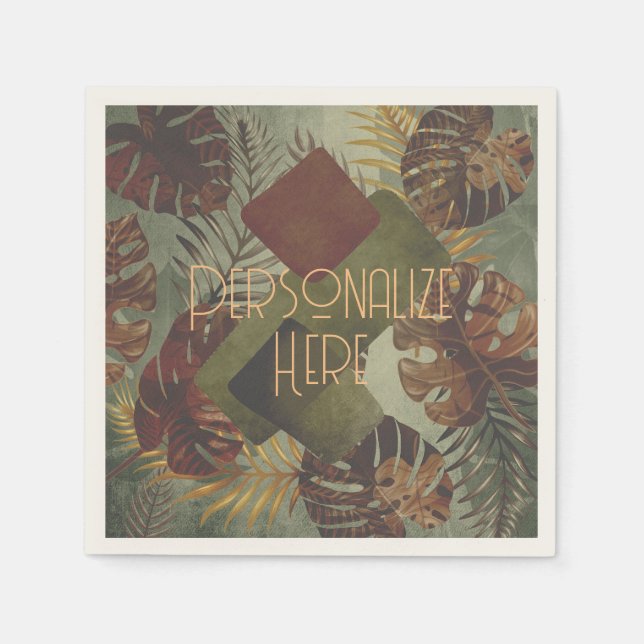 Boho tropical monstera palm leaf 70's summer  napkin (Front)