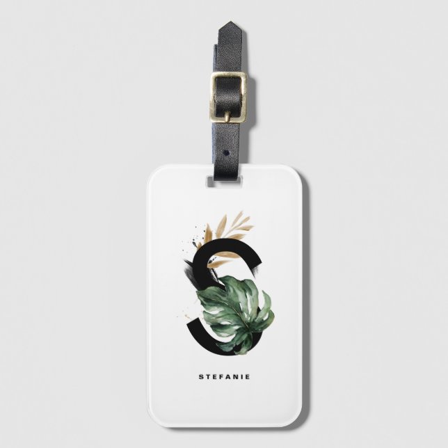 Boho Tropical Montera Letter S Monogram Bridesmaid Luggage Tag (Front Vertical)