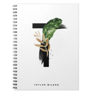 Boho Tropical Palm Leaves Letter T Monogram Notebook