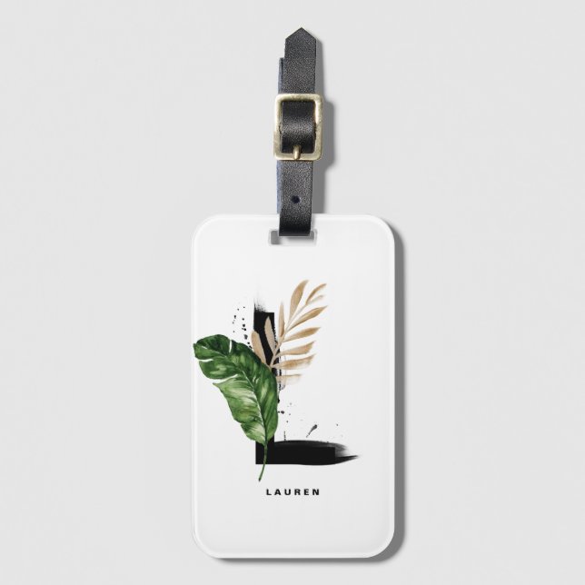 Boho Tropical Palm Letter L Monogram Bridesmaid Luggage Tag (Front Vertical)