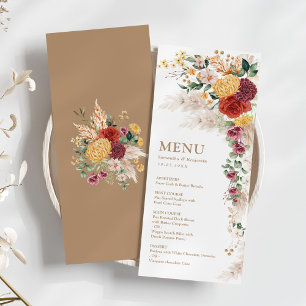Boho Tropical Pampas Flowers Wedding Menu Cards