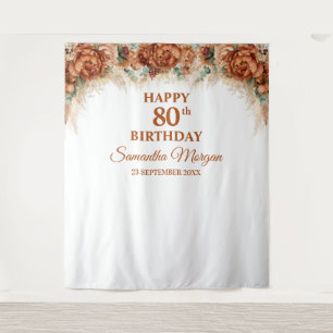 Boho tropical pampas grass palm 80th birthday tapestry