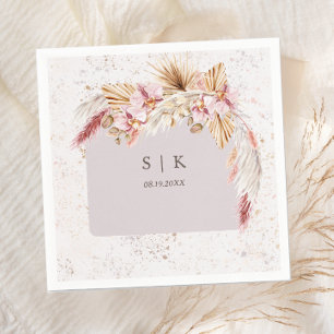 Boho Tropical Pink Floral Monogram Wedding Napkin
