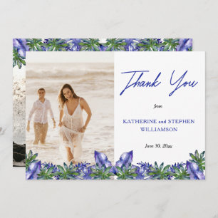 Boho Tropical Purple   Green Wedding Photo Thank Y Thank You Card