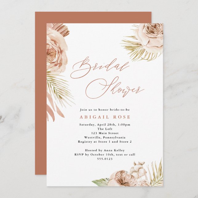 Boho Tropical Roses and Foliage Bridal Shower  Invitation (Front/Back)