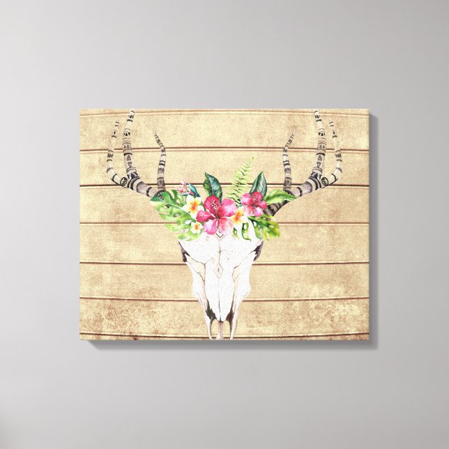 Boho Tropical Skull on Wood Canvas Print (Front)