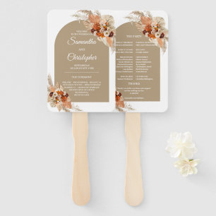 Boho tropical terracotta burgundy floral arch hand fan