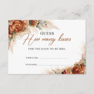 Boho tropical terracotta pampas How Many Kisses  Enclosure Card
