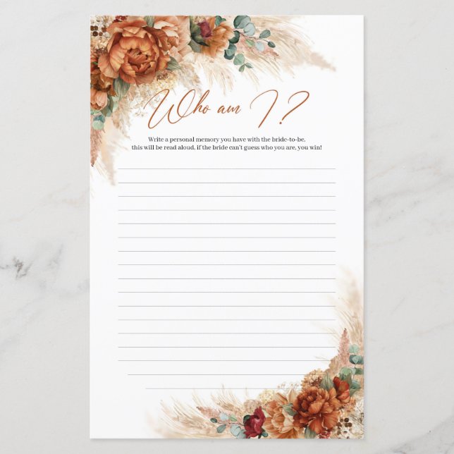 Boho tropical terracotta pampas rusty Who Am I (Front)