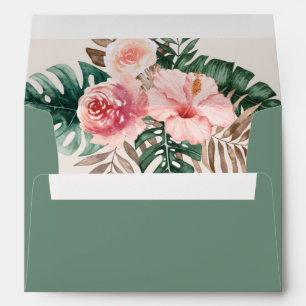 Boho Tropical Watercolor Leaves Green Wedding Envelope