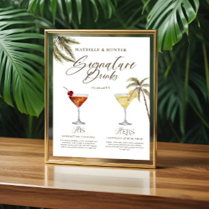 Boho Tropical Watercolor Signature Drinks Wedding Poster