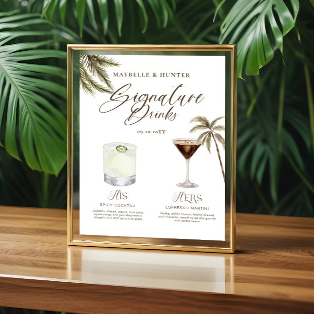 Boho Tropical Watercolor Signature Drinks Wedding Poster (Boho Tropical Watercolor Signature Drinks Wedding Poster)