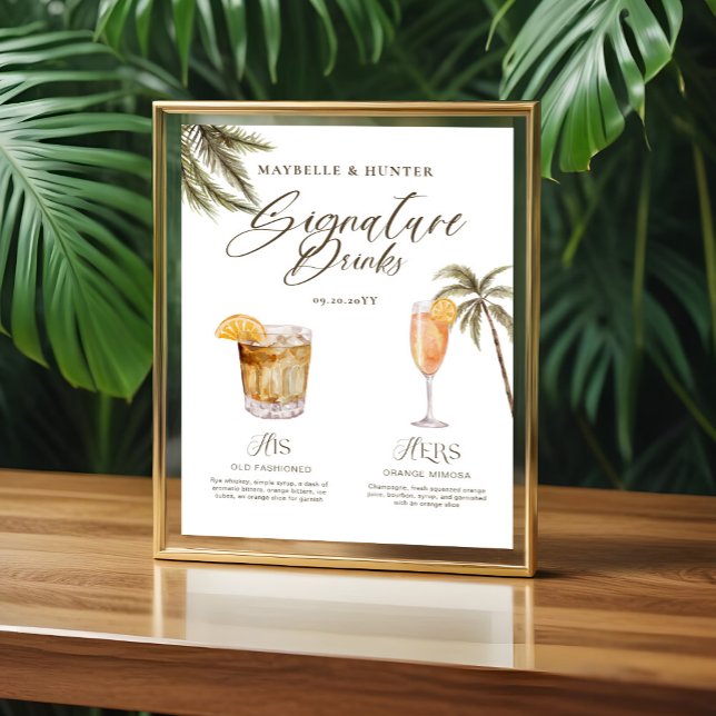 Boho Tropical Watercolor Signature Drinks Wedding Poster (Boho Tropical Watercolor Signature Drinks Wedding Poster)