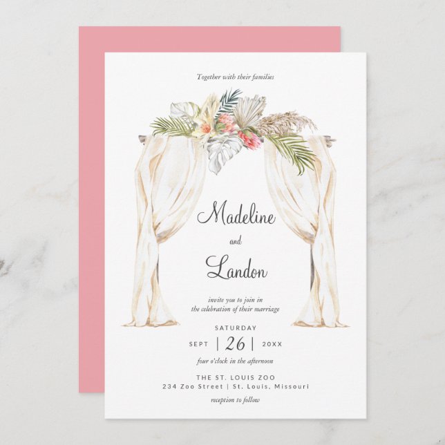 Boho Tropical Wedding Destination Invitation (Front/Back)