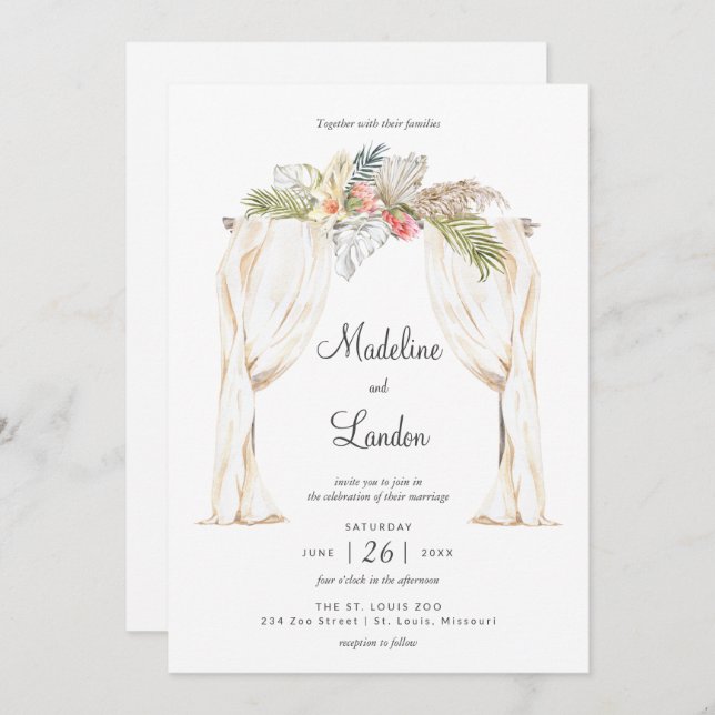 Boho Tropical Wedding Destination Invitation (Front/Back)