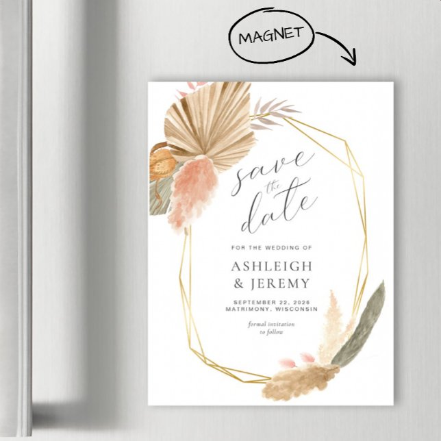 Boho Tropical Wedding Save the Date Magnetic Card (Creator Uploaded)