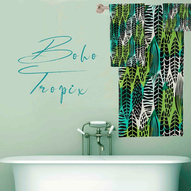 Boho Tropix Blues: Leaf Trellis Bath Towel Set (Creator Uploaded)