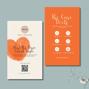 Boho Tumbler Care Card Package Insert logo barcode