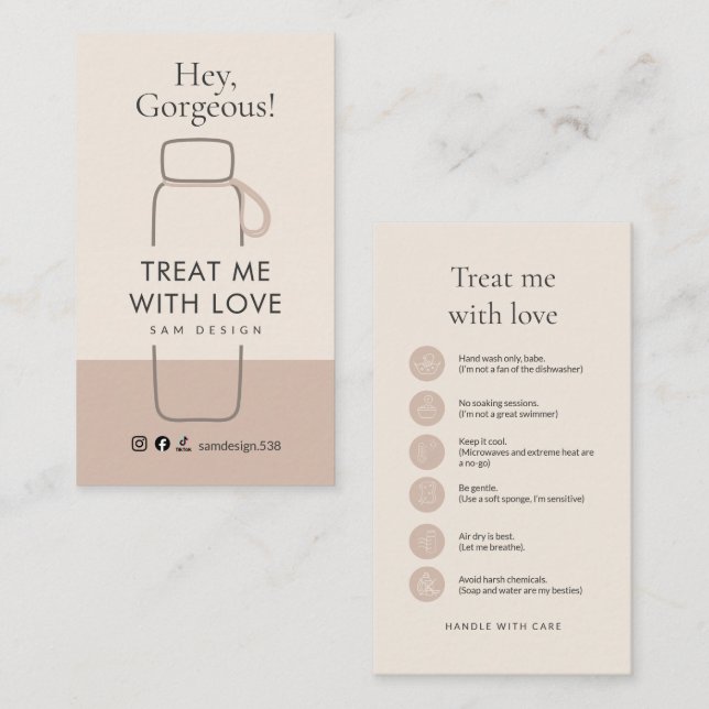 Boho Tumbler Care Card Social Media Handle (Front/Back)