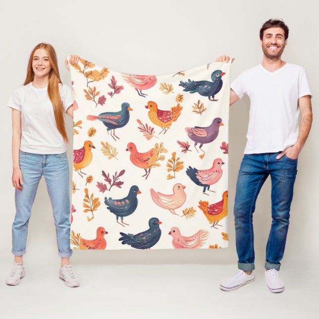 Boho Turkey Folk Art Watercolor Pattern Fleece Blanket (In Situ)