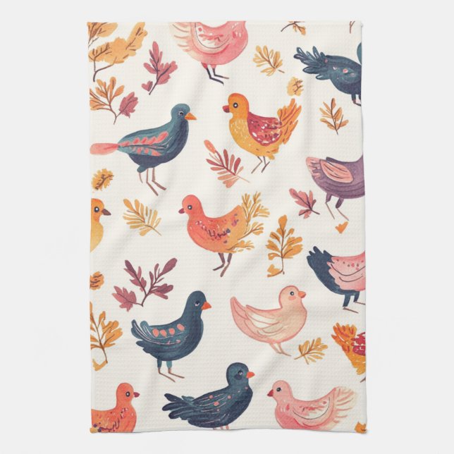 Boho Turkey Folk Art Watercolor Pattern Tea Towel (Vertical)