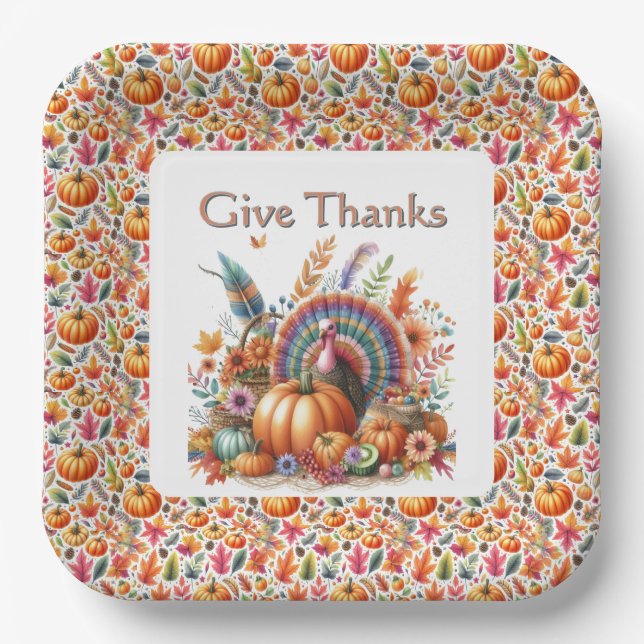 Boho Turkey Thanksgiving  Paper Plate (Front)