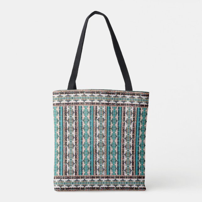 Boho Turquoise, Brown & Green Southwest Inspired  Tote Bag (Back)