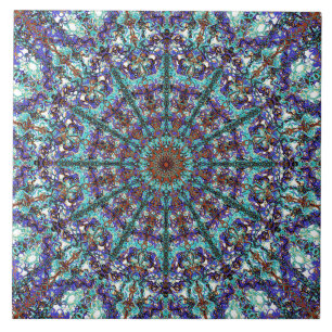 Boho turquoise mandala laced pattern tile