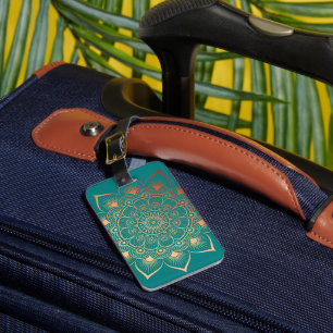 Boho Turquoise Peach Mandala Luggage Tag